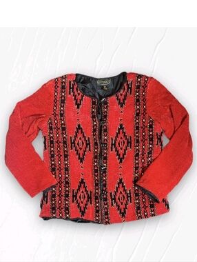 Vintage Bright Red Aztec Patterned Jacket